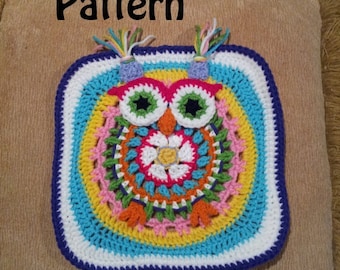 Whimsical Scrap Yarn Nanny Owl Granny Square Pattern Instant Download PDF File