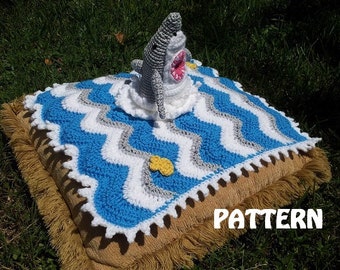 Crochet Shark Week Cuddle Blanket  with Shark Tooth Trim Instant Download PDF Pattern