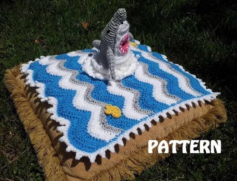 Crochet Shark Week Cuddle Blanket With Shark Tooth Trim Instant