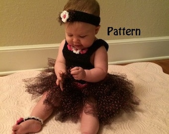 Cherry Blossom Tutu with Crochet Top plus Toe Sandals & Headband Instant Download PDF Pattern