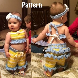 4 Piece Photo Prop Baby Daisy Halter Top, Capri Pants, Toe Sandals and Headband Set Instant Download PDF Pattern image 1