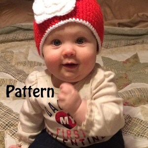 Crochet Baby Beanie Hat with a Big Beautiful Magnolia Flower Instant Download PDF Pattern image 1