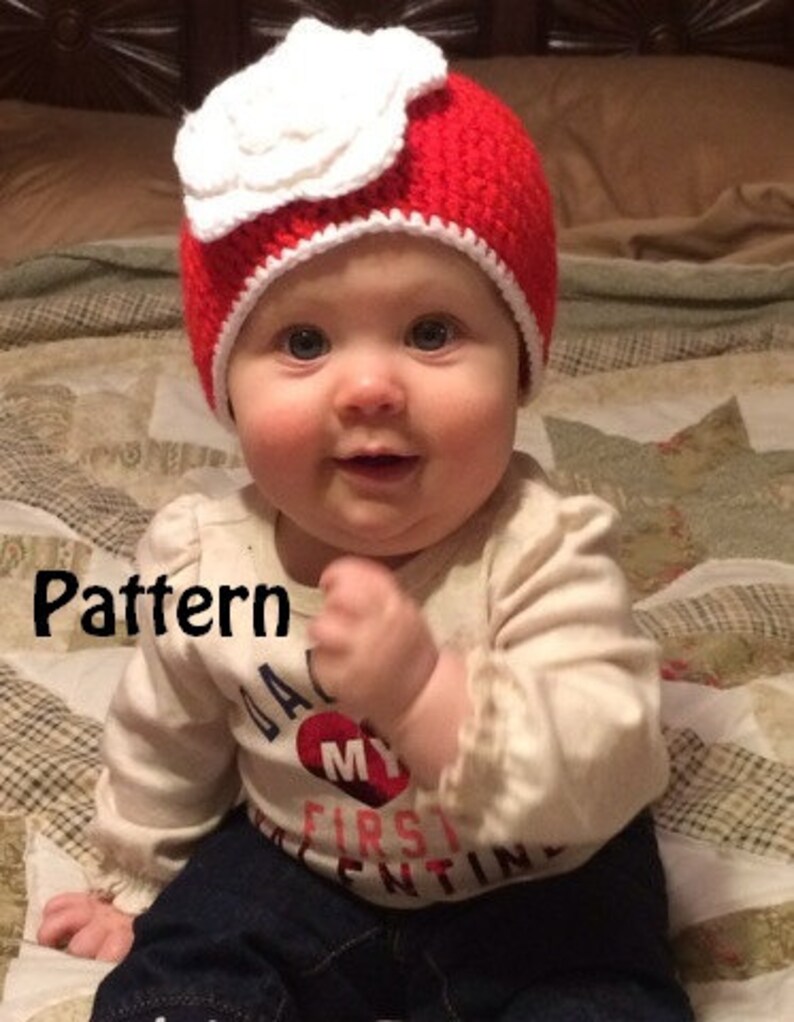 Crochet Baby Beanie Hat with a Big Beautiful Magnolia Flower Instant Download PDF Pattern image 1