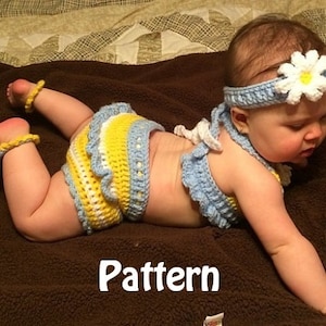 4 Piece Photo Prop Baby Halter Top, Ruffled Bloomers, Toe Sandals and Headband Set Instant Download PDF Pattern image 1