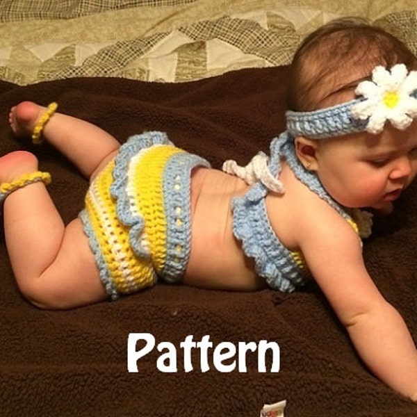 4 Piece Photo Prop Baby  Halter Top, Ruffled Bloomers, Toe Sandals and Headband  Set Instant Download PDF Pattern