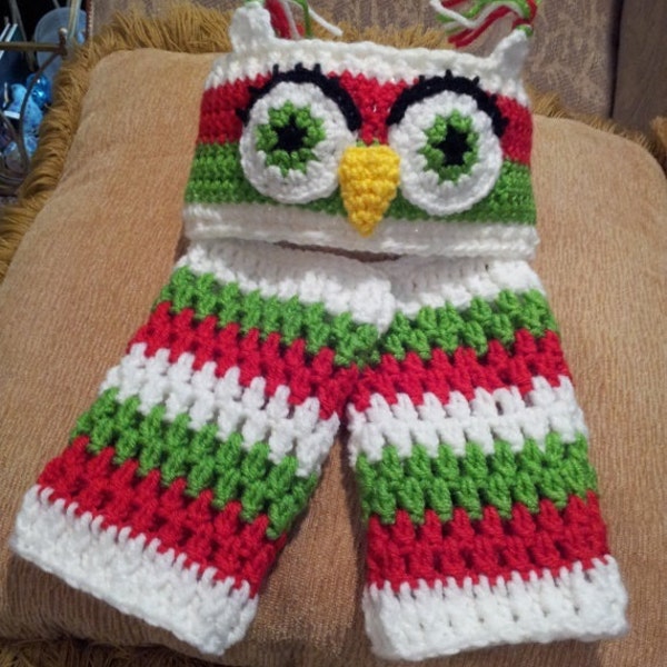 Children's Crochet Christmas Owl Headband and Legwarmers Set Instant Download PDF File Pattern