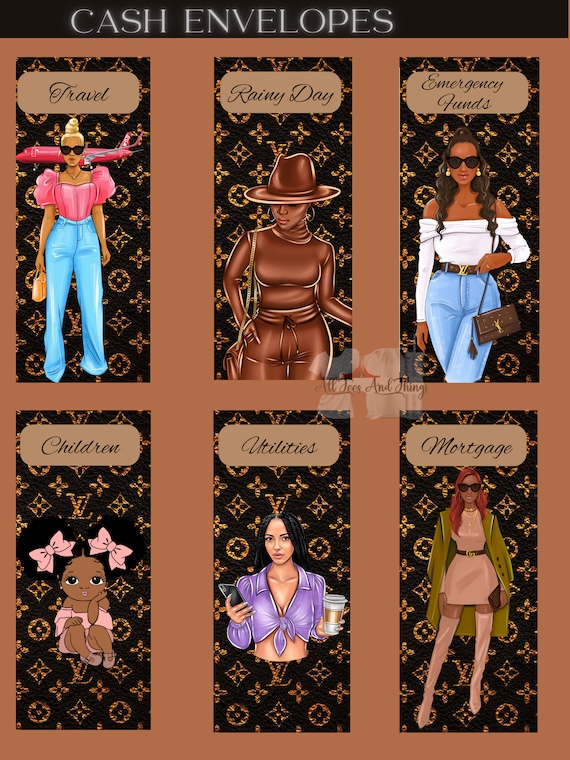 A5 A6 A7 Custom Melanin Cash Envelopes |Budget Binder Inserts | Dark Tone Background  Stuffers| Laminated Daily, Weekly, Monthly Budget