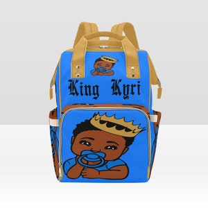 Afroamericano Baby Boy Crown Mochila de pañal personalizada Imprimir Baby Shower Regalo Mamá Papá Melanina
