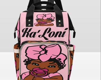 African American Baby Girl  Backpack Personalized Diaper  Bag Print Baby Shower Gift Mommy Daddy Melanin