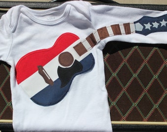 Red White and Blue Acoustic Guitar Outfit - 4th Of July Guitar Bodysuit