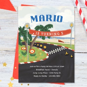 Mario Kart Inspired Birthday Party Digital Invitation Template | Edit in Canva