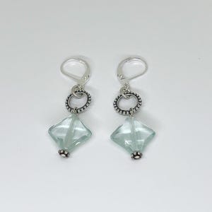 Green Gemstone Sterling Hoop Earrings, Silver, Dangle, Handmade, Artisan, Sea, Quartz