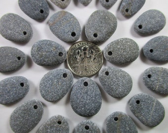 BEACH STONE 17mm Beads 23 Top Drilled Pendants Earrings Black Dark Grey Real Surf Tumbled Natural Greek Stones Rock Jewelry Bead  Peb 2062