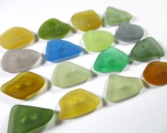 Echte Seeglas Knöpfe 14mm Blau, Grün, Grau, Goldenes Gelb Honig 16 Echt Surf Trommelsteine Strand Seaglass Nähen Stricken Zwei-Loch-Aber 331
