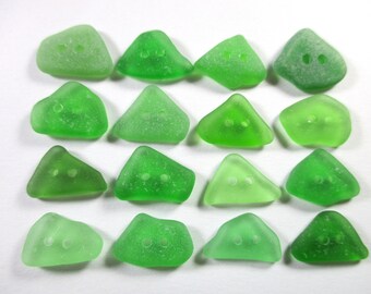 GENUINE SEA GLASS Buttons 15mm Kelly Green 16 Flawless Real Surf Tumbled Greek Beach Seaglass Sewing Knitting Two Hole Shirt Blouse But 333