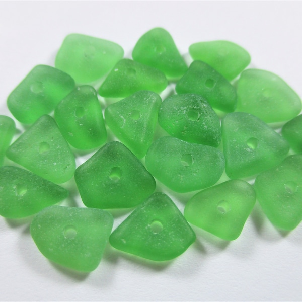 GENUINE SEA GLASS 9mm Beads 20 Kelly Green Center Drilled Real Surf Tumbled Natural Organic Greek Beach Found Seaglass Jewelry Quality C 588