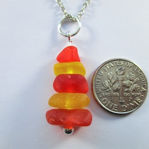 GENUINE SEA GLASS Necklace Sterling Silver Rare Bright Yellow Red Real Surf Tumbled Natural Greek Beach Seaglass Pendant Jewelry  N 866