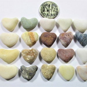 BEACH STONE HEARTS 20 Small Black Red Brown Grey White Cream Beige Real Surf Tumbled Unaltered Undrilled Natural Rock Jewelry Beads Peb 2568