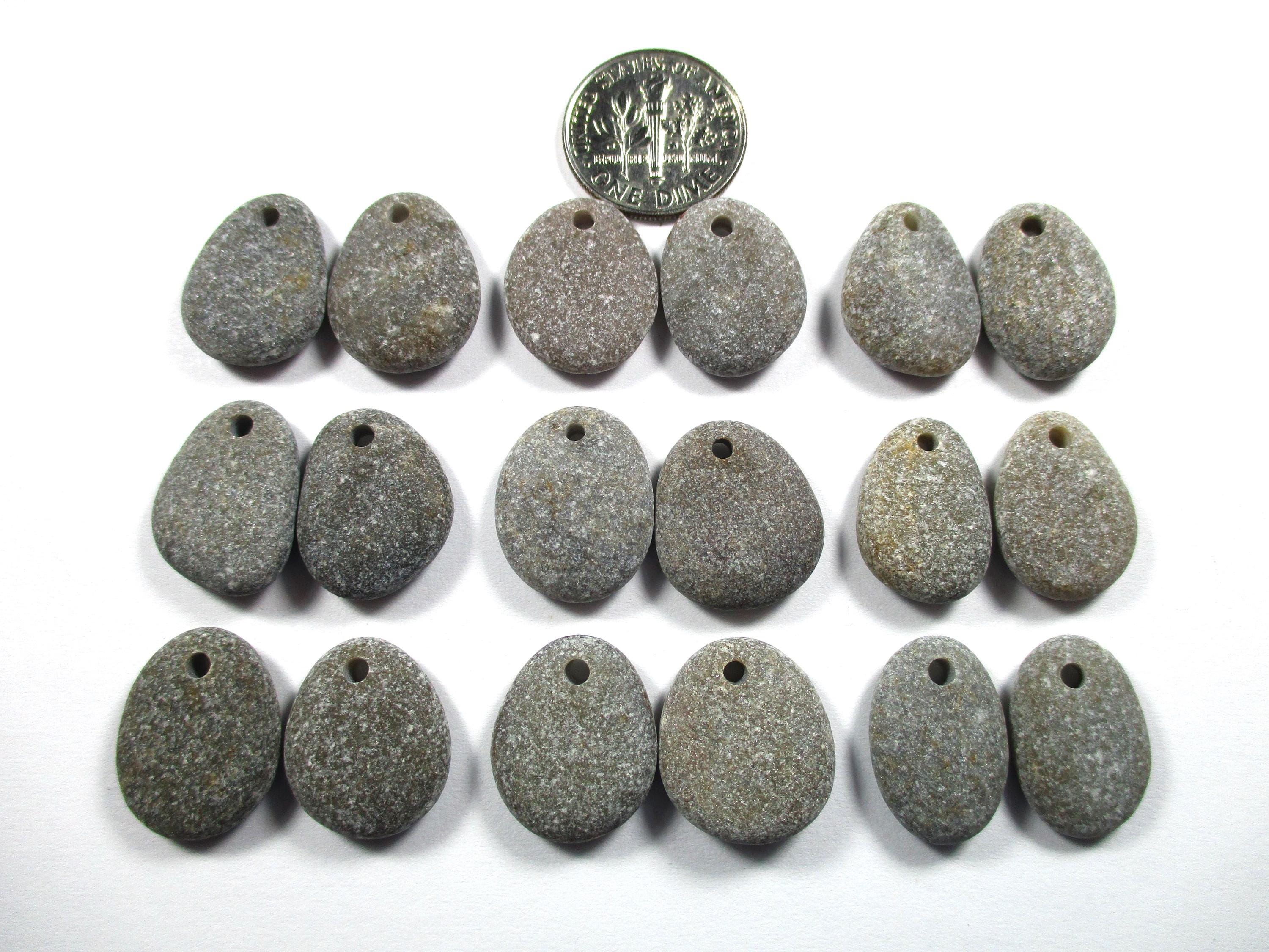 BEACH STONE EARRINGS 17mm Dark Grey Khaki 9 Pairs Surf Tumbled