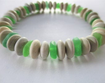 SEA GLASS BRACELET 9mm Beads Green Genuine Seaglass Natural Beach Stones Real Surf Tumbled Raw Seaside Organic Rock Jewelry Quality  B 509