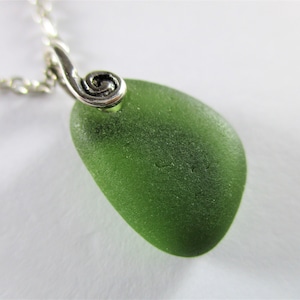 GENUINE SEA GLASS Necklace Sterling Silver Flawless Forest Green Gem Real Surf Tumbled Natural Greek Beach Seaglass Pendant Jewelry  N 396j