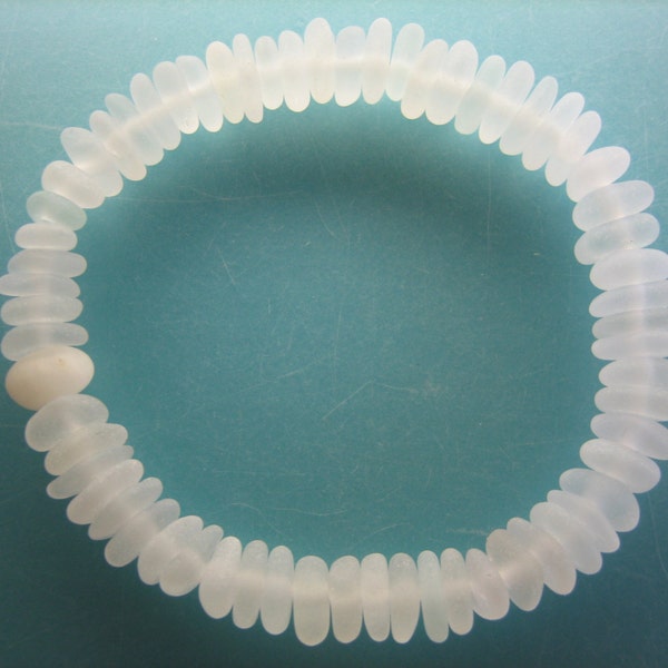 62 SEA GLASS 9mm BEADS Flawless White Clear Center Drilled Surf Tumbled Genuine Mediterranean Beach Seaglass Stretchy Bracelet Jewelry C 213