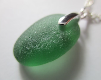 Collar de cristal marino auténtico de plata de ley con gema verde azulado, colgante de cristal marino natural griego de playa, joyería N 818
