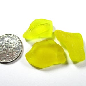 GENUINE SEA GLASS 3 Rare Bright Yellow Real Surf Tumbled Unaltered Undrilled Natural Greek Beach Seaglass Art Jewelry Pendant Beads  U 1924