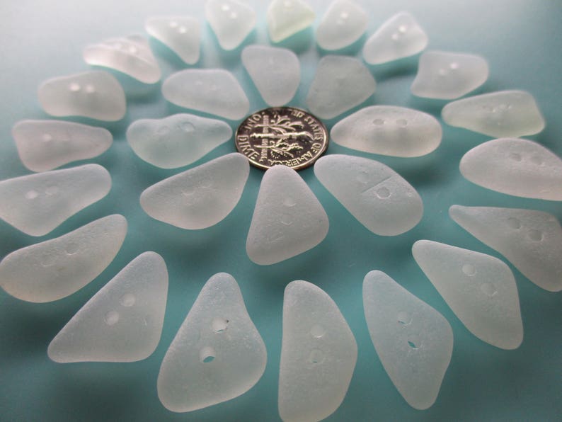 GENUINE SEA GLASS 20mm Buttons 27 Flawless White Clear Real Surf Tumbled Natural Greek Beach Seaglass Sewing Knitting Button Beads But 234