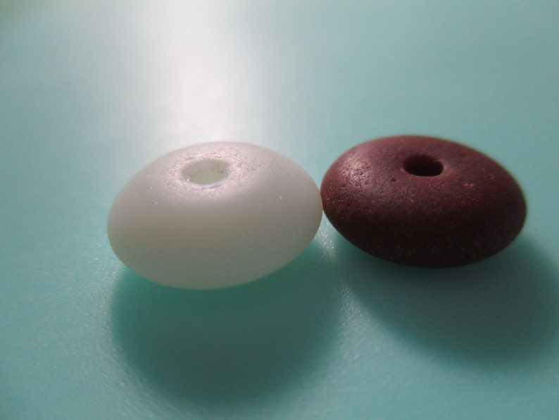 GENUINE SEA GLASS 2 Vintage Beach Found 12mm Beads Chocolate Brown White Real Surf Tumbled Milkglass Seaglass Rondelle Jewelry Bead U 890