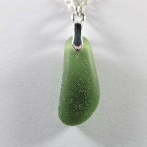 GENUINE SEA GLASS Necklace Sterling Silver Flawless Olive Green Gem Real Surf Tumbled Natural Greek Beach Seaglass Pendant Jewelry    N 669g