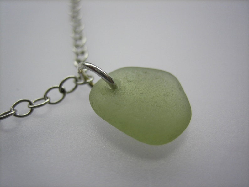GENUINE SEA GLASS Anklet Sterling Silver Flawless Moss Green Gem Real Surf Tumbled Natural Beach Seaglass Ankle Bracelet Jewelry A 173d