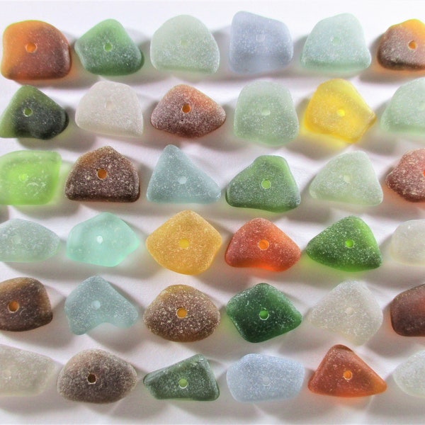 GENUINE SEA GLASS 16 mm Beads 36 Flawless Green Grey Brown Honey Amber Center Drilled Real Surf Tumbled Natural Beach Seaglass Jewelry C 552