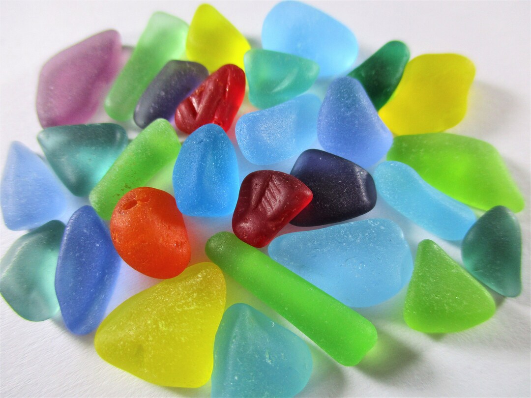 GENUINE SEA GLASS Gems 28 Red Yellow Orange Cornflower Aqua Purple Lime