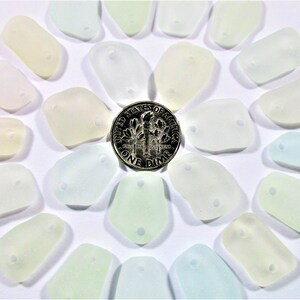 GENUINE SEA GLASS 18 mm Connector Beads 24 Double Drilled Flawless White Clear Real Surf Tumbled Greek Beach Seaglass Jewelry Link  T 861