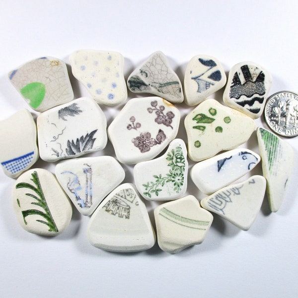 SEA POTTERY SHARDS 17 Blue Green Black Pattern Real Surf Tumbled Natural Unaltered Genuine Greek Beach Found Art Craft Mosaic Jewelry U 1738