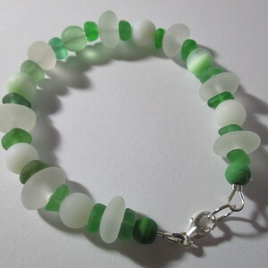 GENUINE SEA GLASS Bracelet Green White Vintage Beach Found Beads Real Surf Tumbled Sterling Silver Natural Greek Seaglass Bead Jewelry B 456