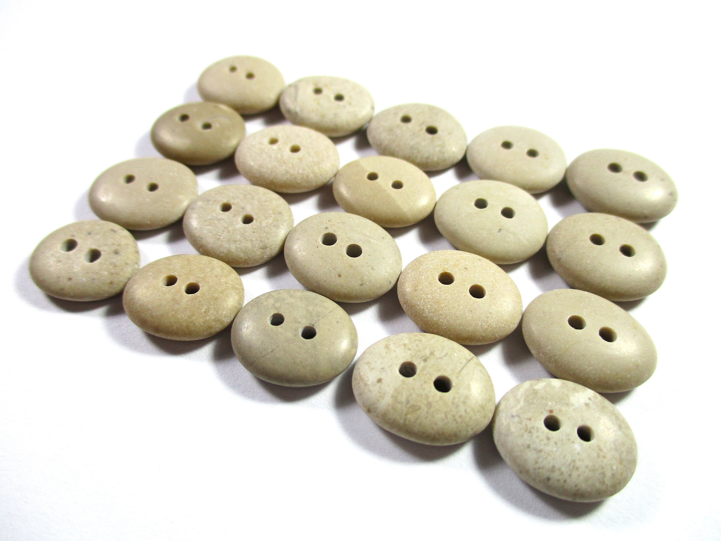 Rectangular Stone Button BEACH STONE 12mm BUTTONS 20 Flawless Two Hole Brown Beige Khaki Real ...