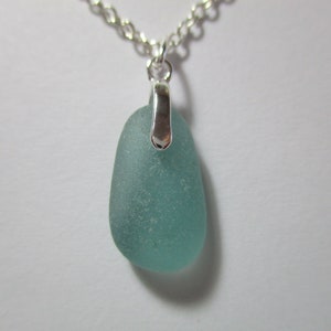 GENUINE SEA GLASS Necklace Sterling Silver Flawless Aqua Teal Real Surf Tumbled Natural Greek Beach Found Seaglass Pendant Jewelry  N 810