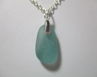 Collar de cristal marino auténtico de plata de ley, impecable verde azulado, auténtico, pulido, de playa griega, colgante de cristal marino, joyería N 810