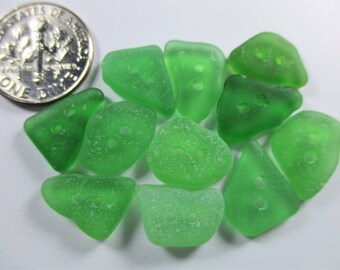 GENUINE SEA GLASS Buttons 14mm Kelly Green 11 Flawless Real Surf Tumbled Natural Beach Seaglass Sewing Knitting Two Hole Button But 304