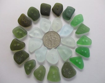 ECHTES Meer Glas 15mm Buttons 26 grün Seafoam Olive echten Surf getrommelt Natur griechischen Strand Seeglas Nähen stricken Button Perlen aber 196c
