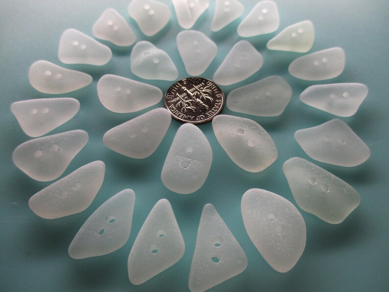 GENUINE SEA GLASS 20mm Buttons 27 Flawless White Clear Real Surf Tumbled Natural Greek Beach Seaglass Sewing Knitting Button Beads But 234
