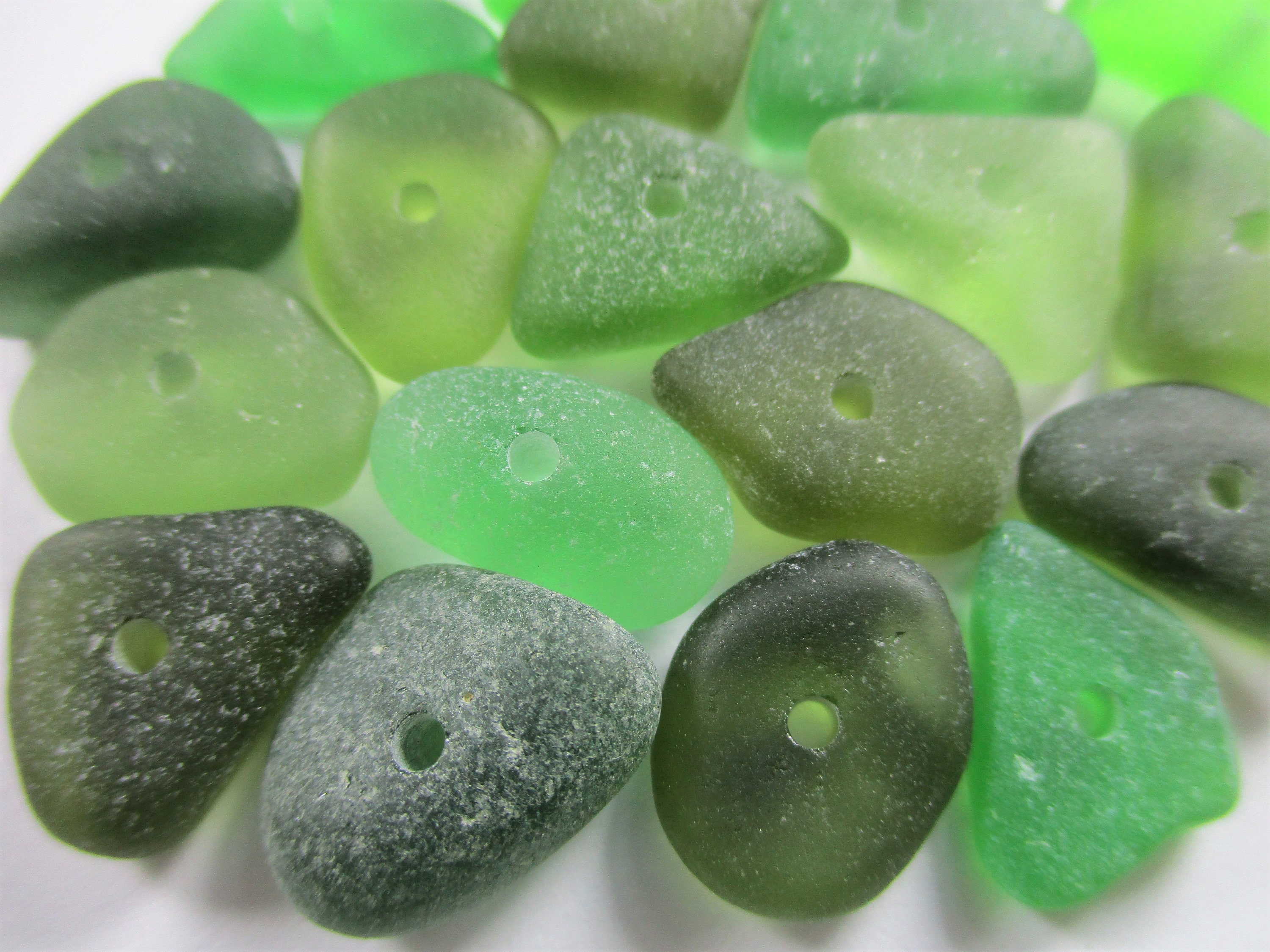 GENUINE SEA GLASS 14 mm 15 mm Beads 20 Green Shades Center | Etsy