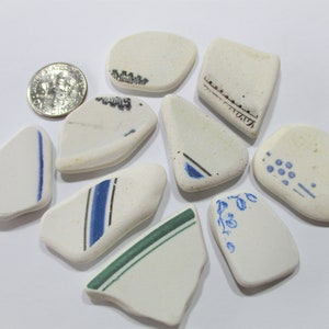 BEACH SEA POTTERY Shards Big 9 Blue Black Green Patterns Real Surf Tumbled Unaltered Undrilled Greek Pendant Jewelry Quality Beads  U 1100