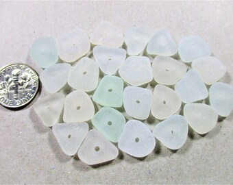 GENUINE SEA GLASS 13mm Perlas 25 Impecable Plano Blanco Claro Centro Perforado Real Surf Tumbled Natural Beach Encontrado Seaglass Joyería Bead C 537