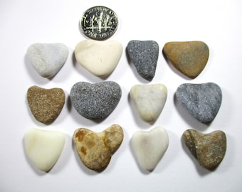 BEACH STONE HEARTS 12 Black White Brown Cream Grey Real Surf Tumbled Unaltered Natural Stones Pebble Rock Art Craft Jewelry Beads Peb 2635