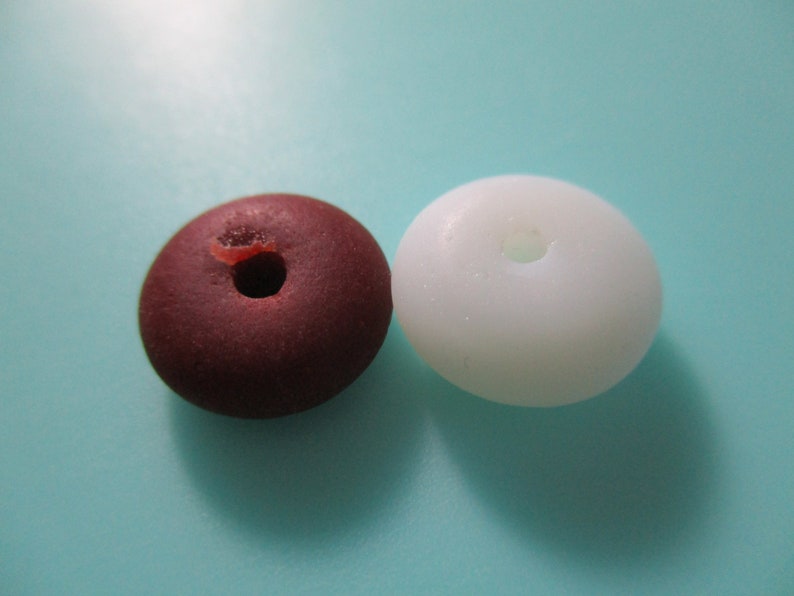 GENUINE SEA GLASS 2 Vintage Beach Found 12mm Beads Chocolate Brown White Real Surf Tumbled Milkglass Seaglass Rondelle Jewelry Bead U 890