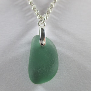 GENUINE SEA GLASS Necklace Sterling Silver Flawless Teal Green Gem Real Surf Tumbled Natural Greek Beach Seaglass Pendant Jewelry  N 527i