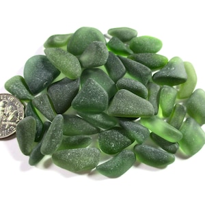 GENUINE SEA GLASS 40 Flawless Dark Green Forest Natural Unaltered Real Surf Tumbled Jewelry Quality Undrilled Beach Seaglass Beads  U 1887